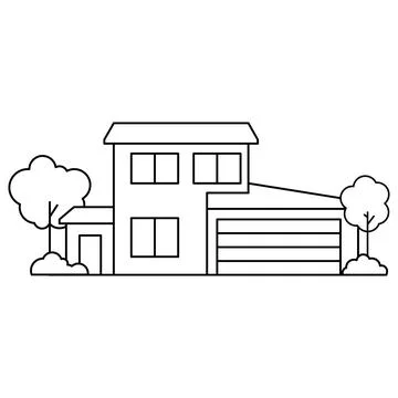 Thin line icon suburban modern house. Symbol for a mobile application or webs Stock Illustration