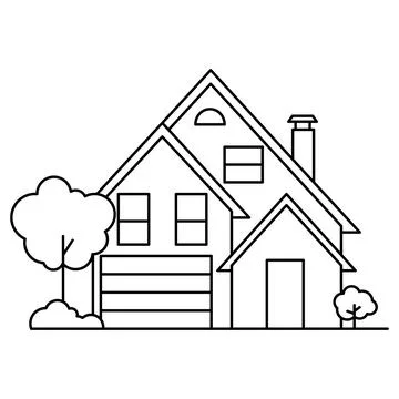 Thin line icon suburban modern house. Symbol for a mobile application or webs Stock Illustration