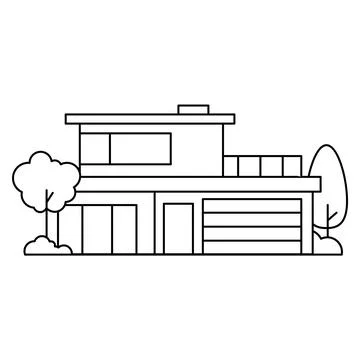 Thin line icon suburban modern house. Symbol for a mobile application or webs Stock Illustration