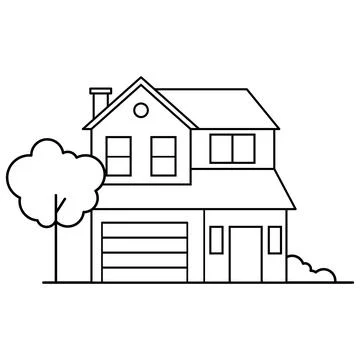 Thin line icon suburban modern house. Symbol for a mobile application or webs Stock Illustration