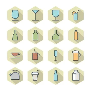 Thin line icons for drinks Иллюстрация