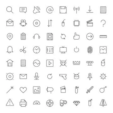 Thin Line Icons For Interface Stock Illustration