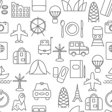 Thin line icons seamless pattern イラスト素材