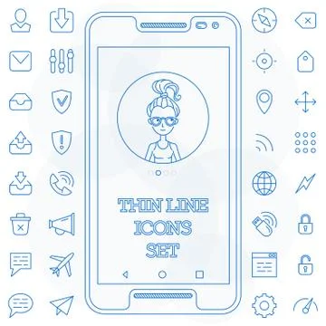 Thin line icons set basic Stock Illustration