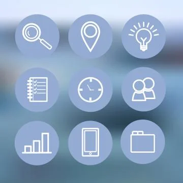 Thin line icons set. Blue Icon for business, management, finance, strategy Illustrazione stock