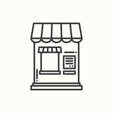 Thin line icons set. Cashbox, ticket window. Food kiosk, trolley, mobile cafe Stock Illustration
