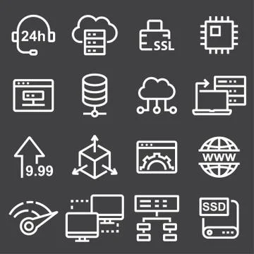 Thin line icons set of hosting and cloud computing networks concepts Illustrazione stock