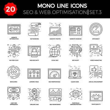 Thin Line Icons Set of Search Engine Optimization Stock Illustration