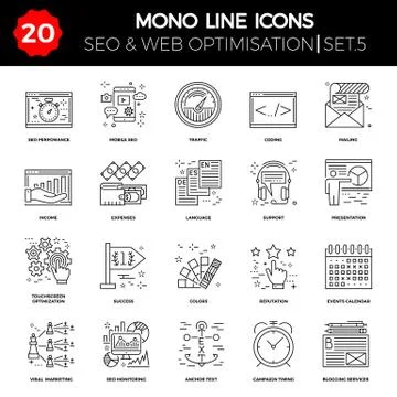 Thin Line Icons Set of Search Engine Optimization Stock Illustration