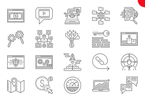 Thin Line Icons Set of Search Engine Optimization Illustrazione stock