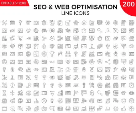 Thin Line Icons Set of Search Engine Optimization Stock Illustration