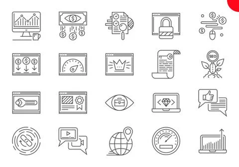 Thin Line Icons Set of Search Engine Optimization Stock Illustration