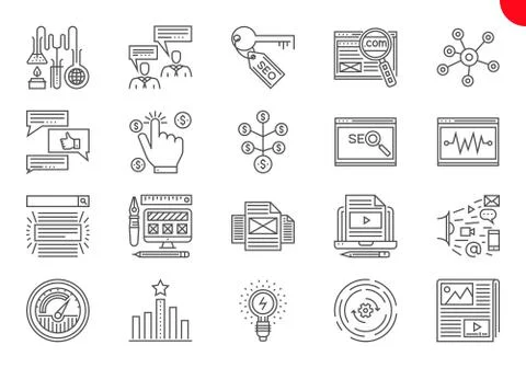 Thin Line Icons Set of Search Engine Optimization Stockillustratie