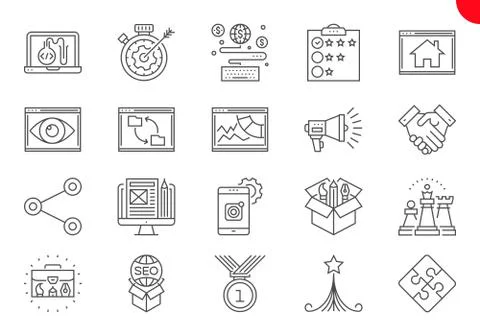 Thin Line Icons Set of Search Engine Optimization Illustrazione stock