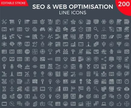 Thin Line Icons Set of Search Engine Optimization Stock Illustration