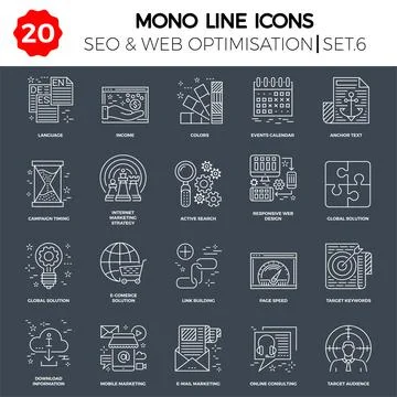 Thin Line Icons Set of Search Engine Optimization Stock Illustration