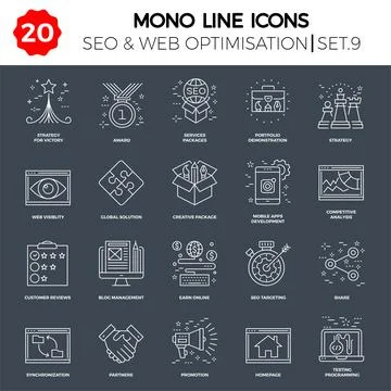 Thin Line Icons Set of Search Engine Optimization Stockillustratie