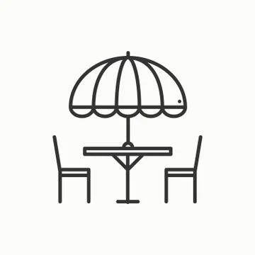 Thin line icons set. Table and chair outside. Outdoors. Silhouette street caf Stock Illustration
