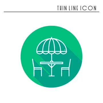 Thin line icons set. Table and chair outside. Outdoors. Silhouette street caf Stock Illustration