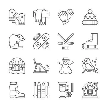 Thin line icons set of winter sport, outdoor activity Stock Illustration