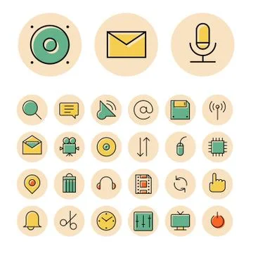 Thin line icons for user inteface and technology Stock Illustration