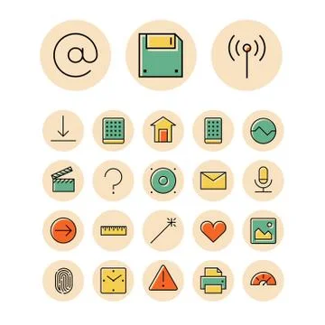 Thin line icons for user inteface and technology Stock Illustration