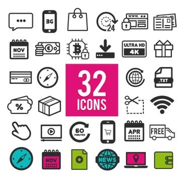 Thin line icons for Web and Mobile on white background. Stock Illustration