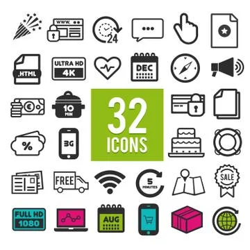 Thin line icons for Web and Mobile on white background. Illustrazione stock