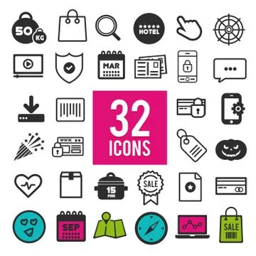 Thin line icons for Web and Mobile on white background. Illustrazione stock