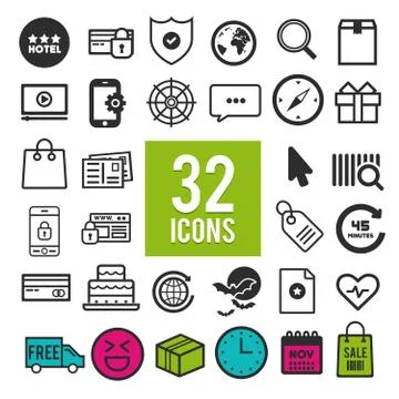 Thin line icons for Web and Mobile on white background. Stock Illustration