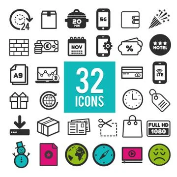 Thin line icons for Web and Mobile on white background. Stock Illustration