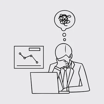 Thin line illustration of a worker feels stressed due to declining performance Stock Illustration