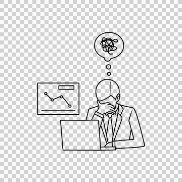 Thin line illustration of a worker feels stressed due to declining performance Stock Illustration
