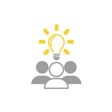 Thin line insight icon with group of people and black bulb. Stock Illustration