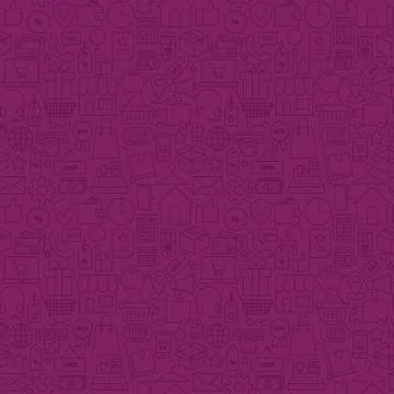 Thin Line Internet Shopping Dark Purple Seamless Pattern Illustrazione stock