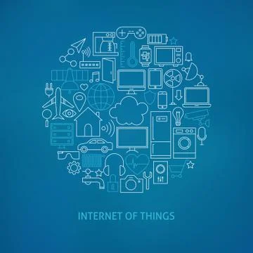 Thin Line Internet of Things Icons Set Circle Concept Stock Illustration