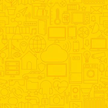 Thin Line Internet of Things Seamless Yellow Pattern Stock Illustration