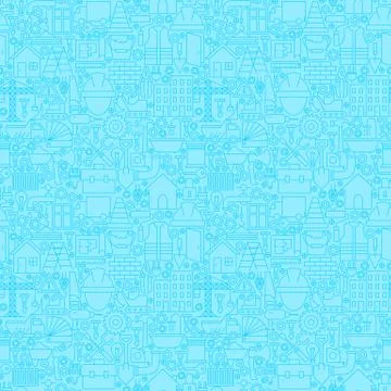 Thin Line Light Blue Construction Seamless Pattern Illustrazione stock