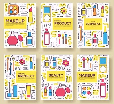 Thin line makeup tools modern illustration concept. Infographic cosmetic Stock Illustration