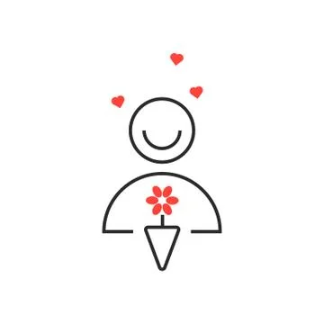 Thin line man with bouquet Stock Illustration