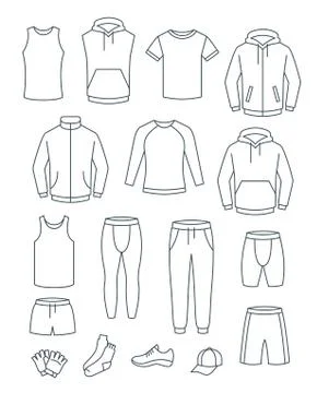 Thin line men casual clothes for fitness training Illustrazione stock