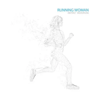 Thin line meshed silhouette of running woman on wite background. Stock Illustration