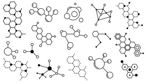 Thin line molecular structure set with minimal geometric style. Stock Illustration