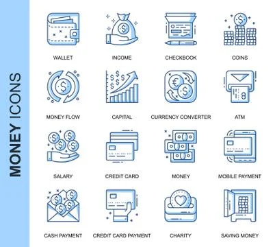Thin Line Money Related Vector Icons Set Stock Illustration