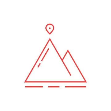 Thin line mountain with map pin Stock Illustration