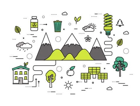 Thin line natural resources modern illustration concept. Infographic way from Stock Illustration