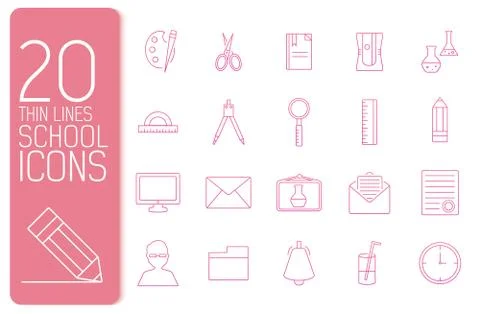 Thin line office set icons school concept. Vector illustration d Stock Illustration