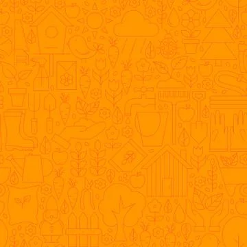 Thin Line Orange Spring and Garden Seamless Pattern Illustrazione stock