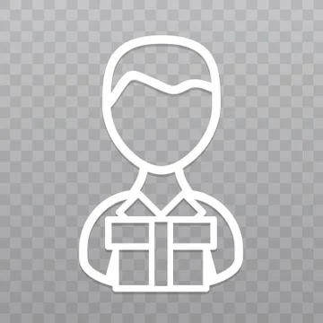 Thin line People with gift box icon. Celebration package on transparent backg Stock Illustration