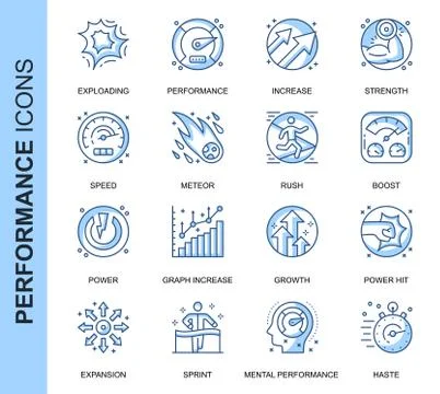 Thin Line Performance Related Vector Icons Set Illustrazione stock